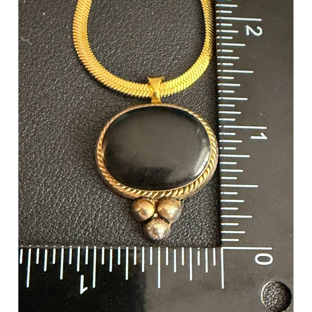 Vintage Necklace Gold Tone Black Herringbone Chain